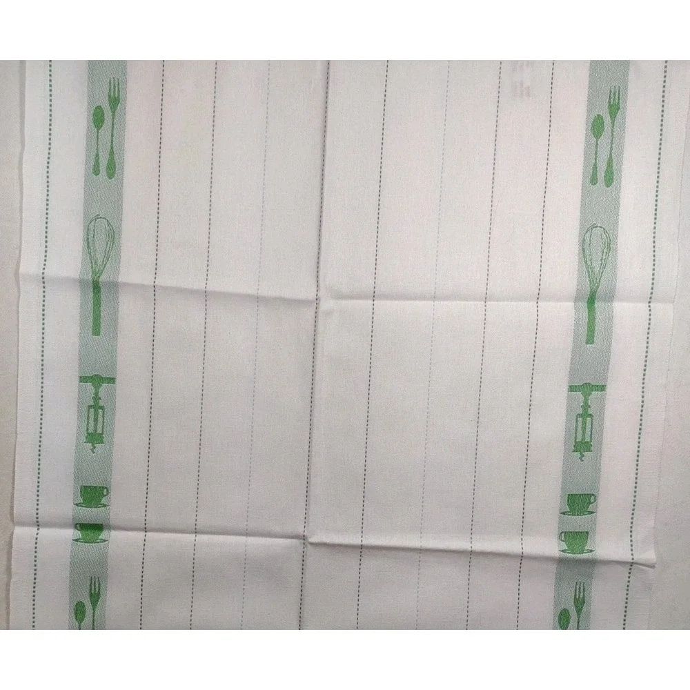New Cotton Tea Towel green on white made in France 21.5 x 33
